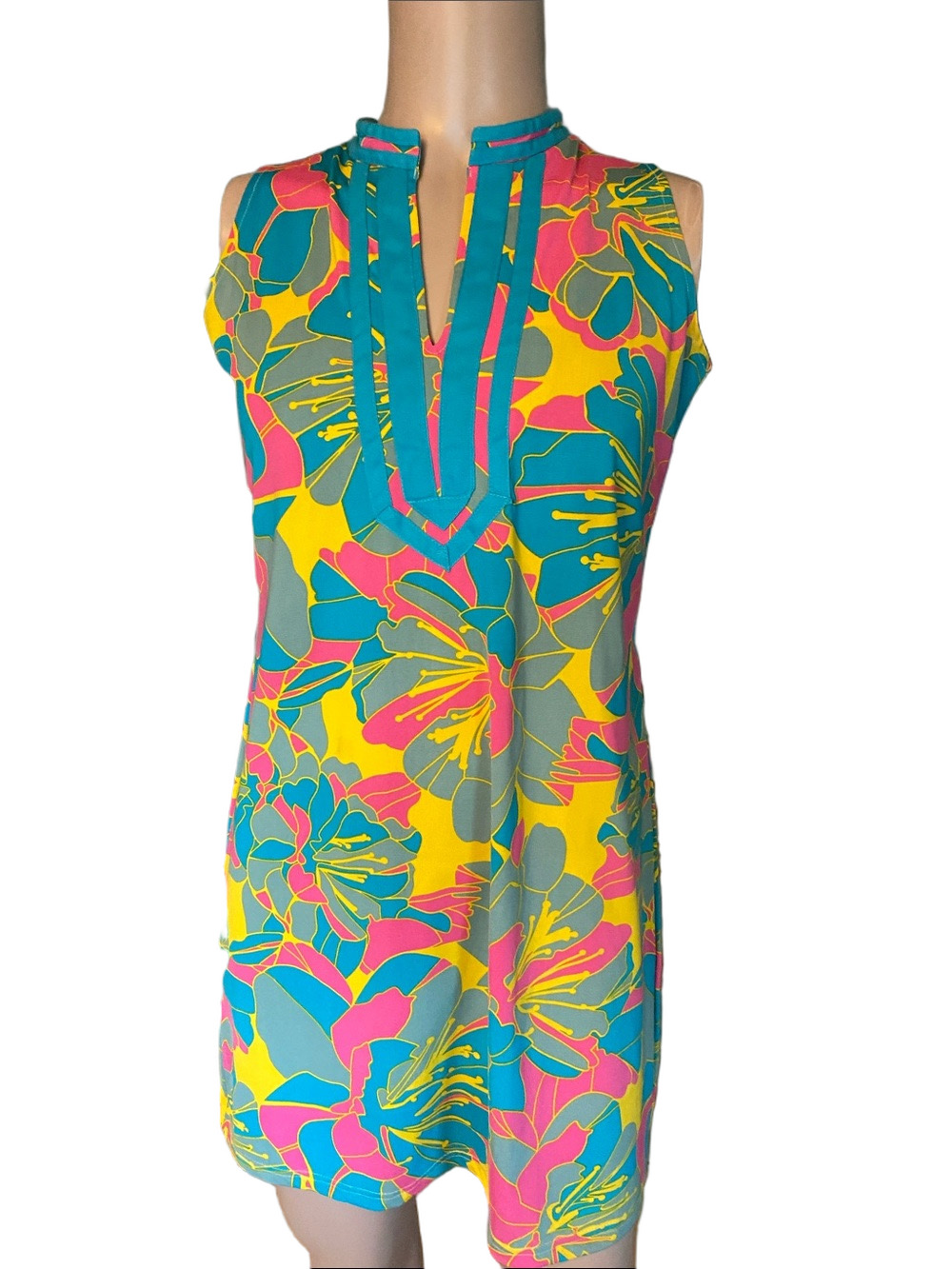 Amanda Uprichard Multicolor Floral  dress Tunic Coverup in Yellow Teal Pink